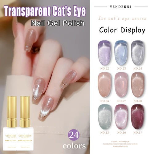 Vendeeni, 24 colores, Gel de ojo de gato transparente, esmalte de uñas, cristal de gelatina, barniz de Gel UV para remojo, laca de Gel para decoración de uñas magnética, 15ml