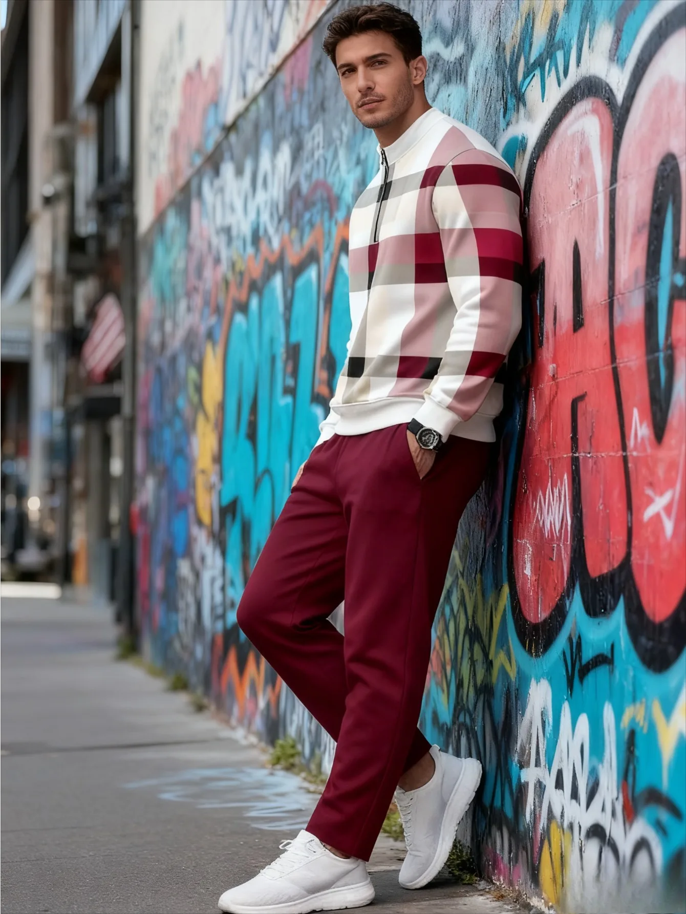 Set da 2 pezzi, top sportivo a maniche lunghe e pantaloni lunghi da uomo europei e americani alla moda