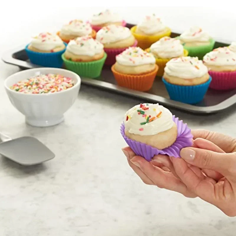 

12pcs/lot Silicone Cake Cup Round Shaped Muffin Cupcake Baking Molds Home Kitchen Cooking Supplies Cake Decorating Tools