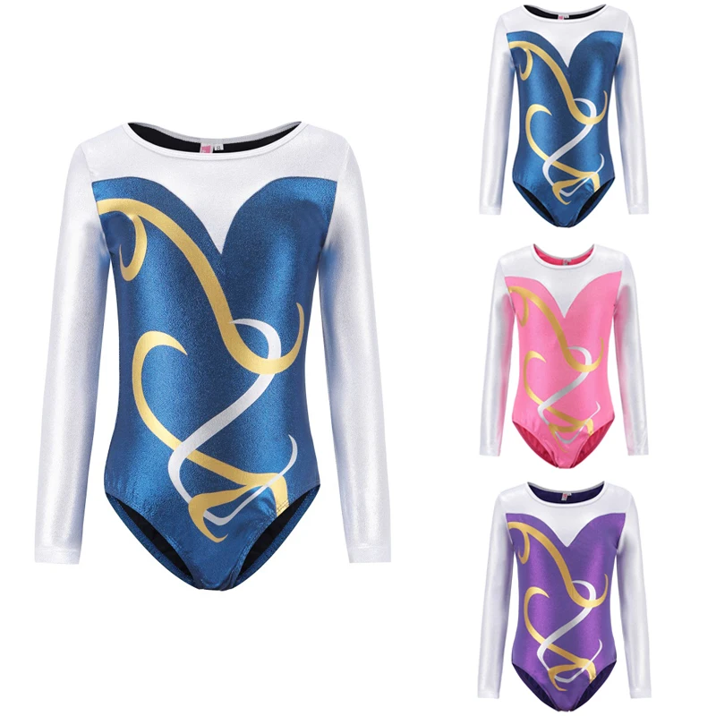 5-12Y Kids Girls Ballet Dance Costumes Leotard Long Sleeves Gymnastics Workout Bodysuit Dancewear