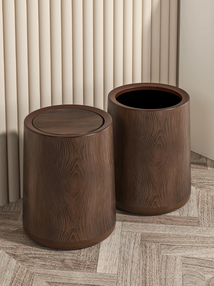 

Medieval style imitation wood grain trash can household bedroom living room kitchen dormitory hotel catering bed