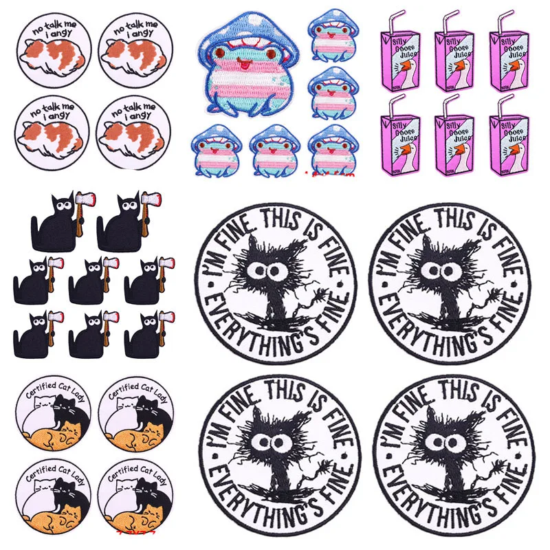 10 Stück Großhandel Cartoon-Aufnäher mit Tiermotiven, Katzen-Aufnäher zum Aufbügeln, thermoadhäsive Aufnäher für Kleidung, DIY