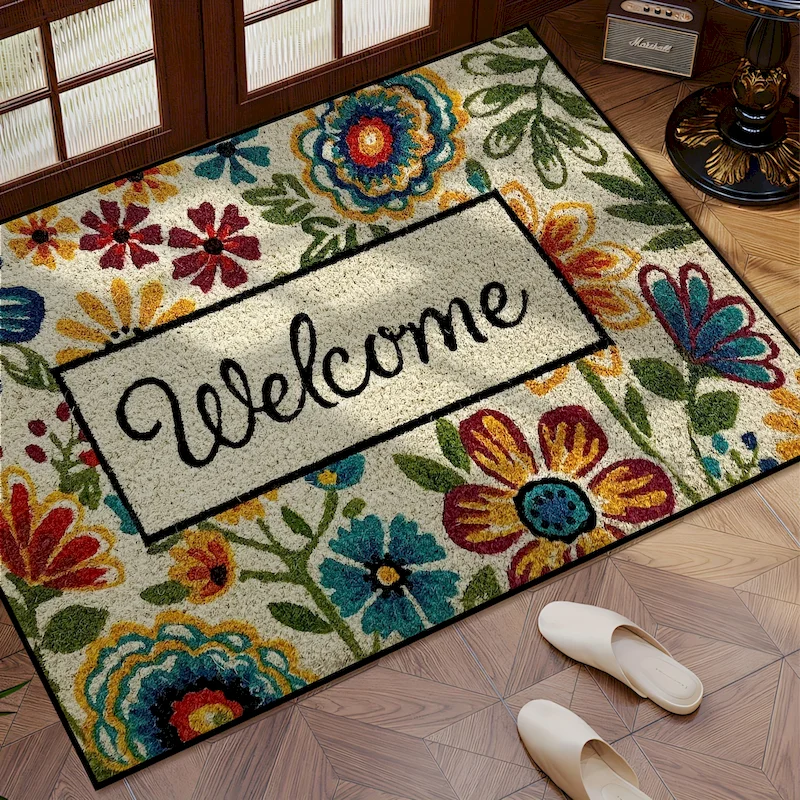 VIKAMA Bohemian Flowers Welcome Printed Door Pads Soft Water Absorbent Anti Slip Floor Pads Bedroom Interior Home Decor