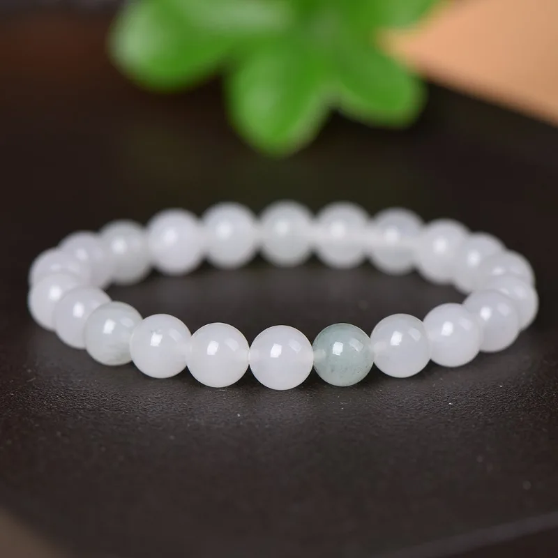 

Natural Tianshan Jade White Jadeite Bracelet DIY Women's Round Beads Elastic Rope Single Loop Fashion Charm Jewelry Strings