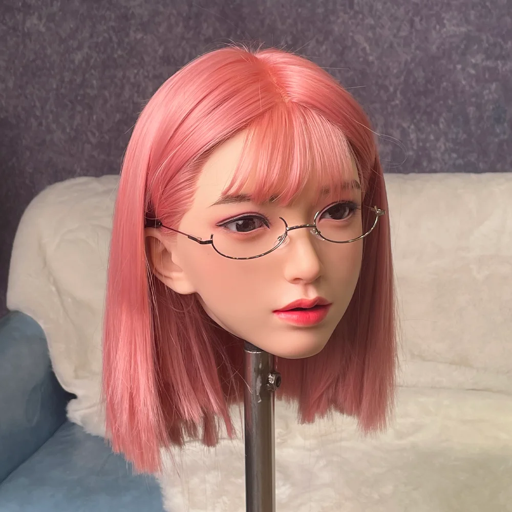 نموذج رأس أنثى قصير الشعر وردي رائع للغاية، نسخة 1:1 من نموذج رأس أنثى، شخصية رأس مثيرة، سيليكون (بدون ملحقات)