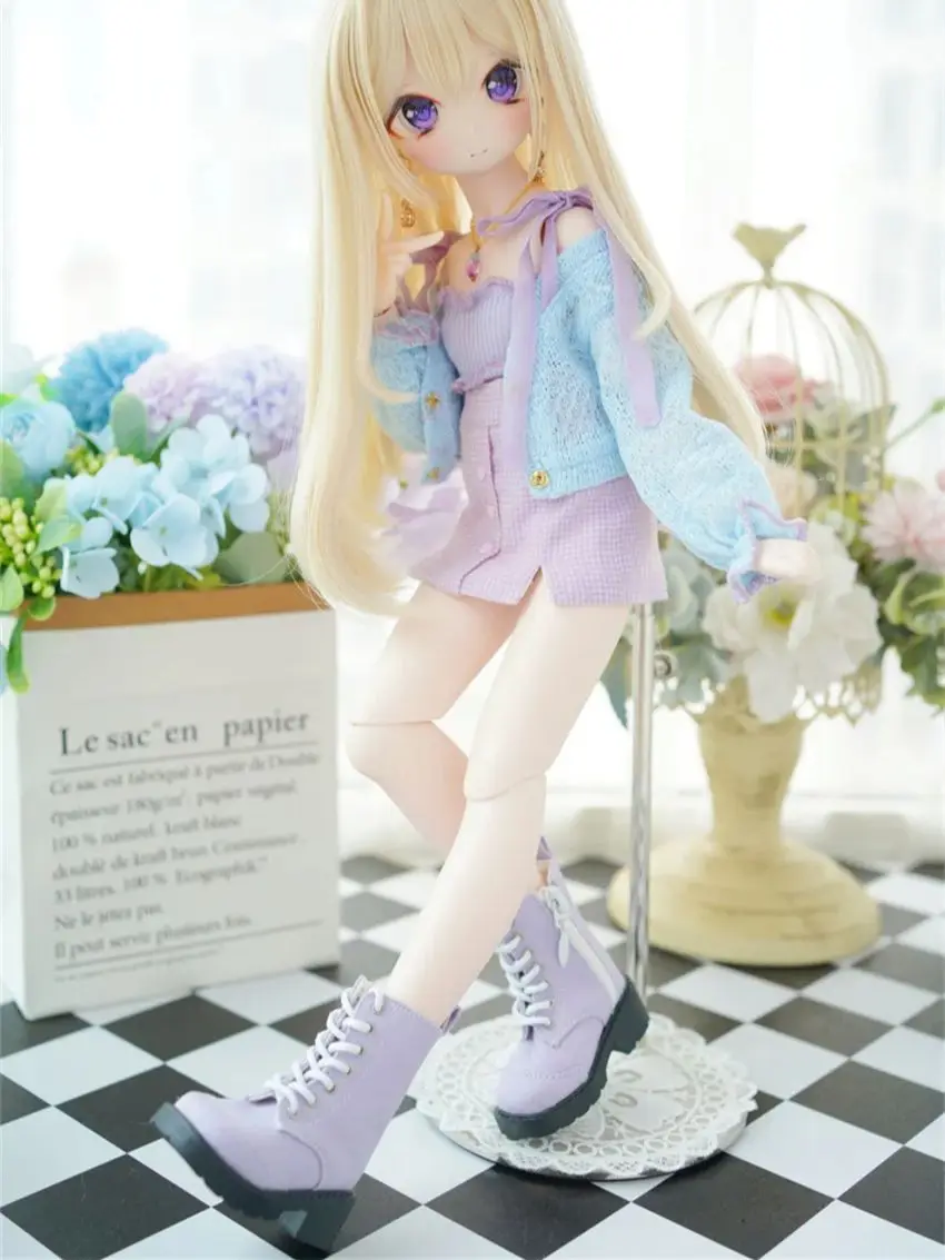 In Stock BJD Shoes 1/4 1/6 Square-toe Patchwork Multi-color Ankle Boots Cute Girls Blue Black BJD Doll Accessories