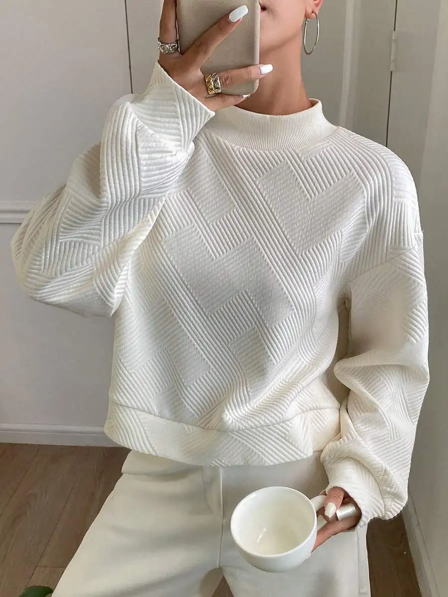 

Women's Textured Loose Fit Crewneck Sweatshirt, Long Sleeve Autumn Winter Casual Top