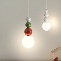 Modern Glass Led Chandelier Nordic Color Ball Hanging Lights Bedroom Bedside Small Pendant Lamp Cream Living Room Aisle Light