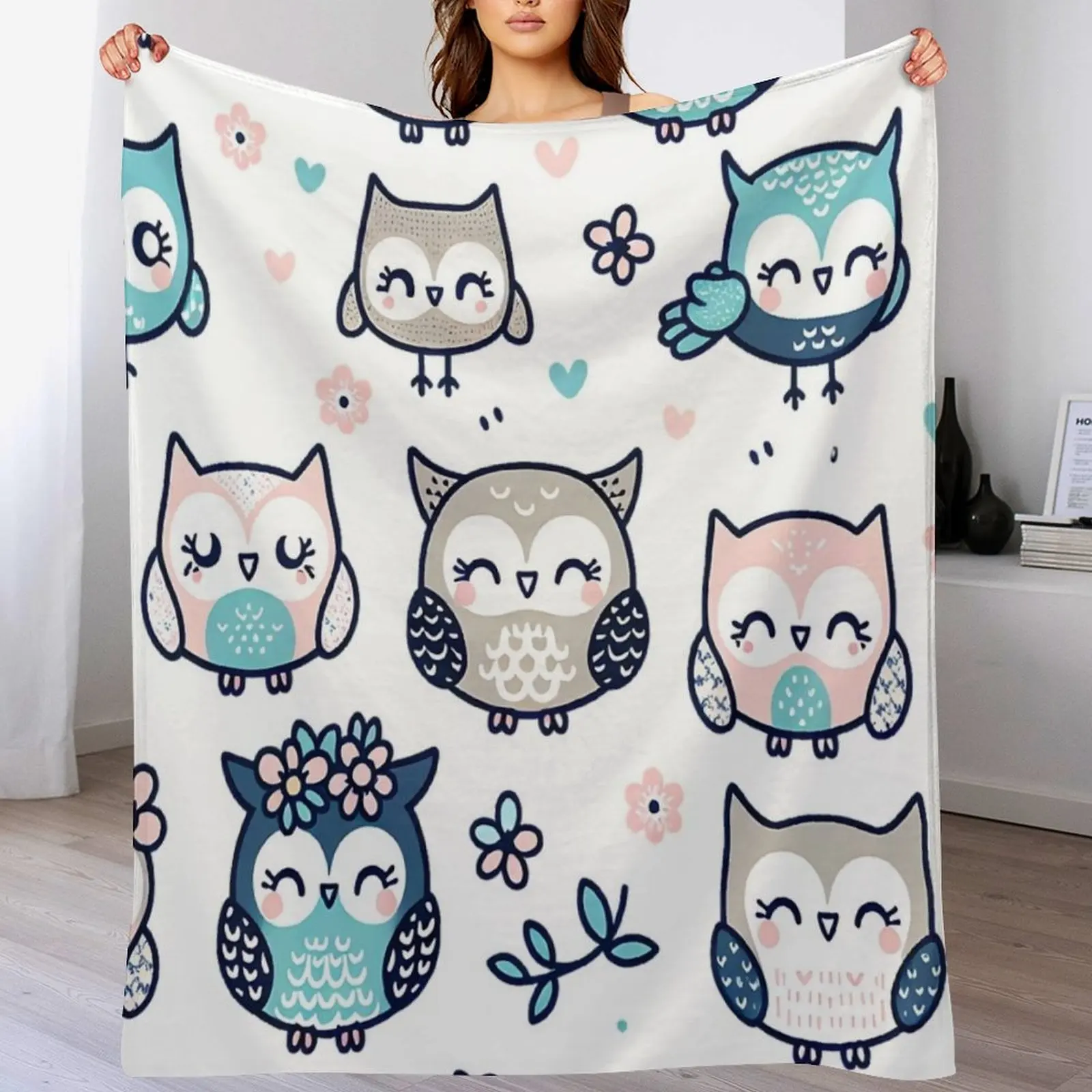 

owl funny face Throw Blanket Warm Flannel Blanket for Couch Chair Bedroom