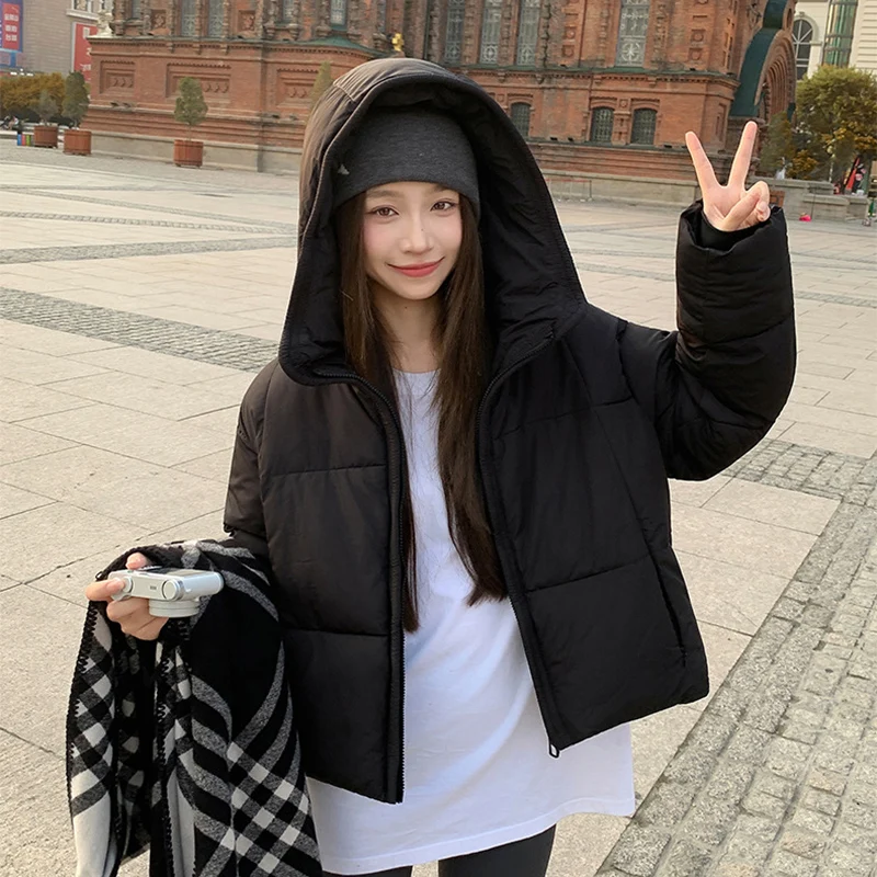 New Women's Cropped Down Cotton Jacket Trend Contrast Color Scarf Collar Cotton-Padded Coat Korean Versatile Puffer Bread Jacket