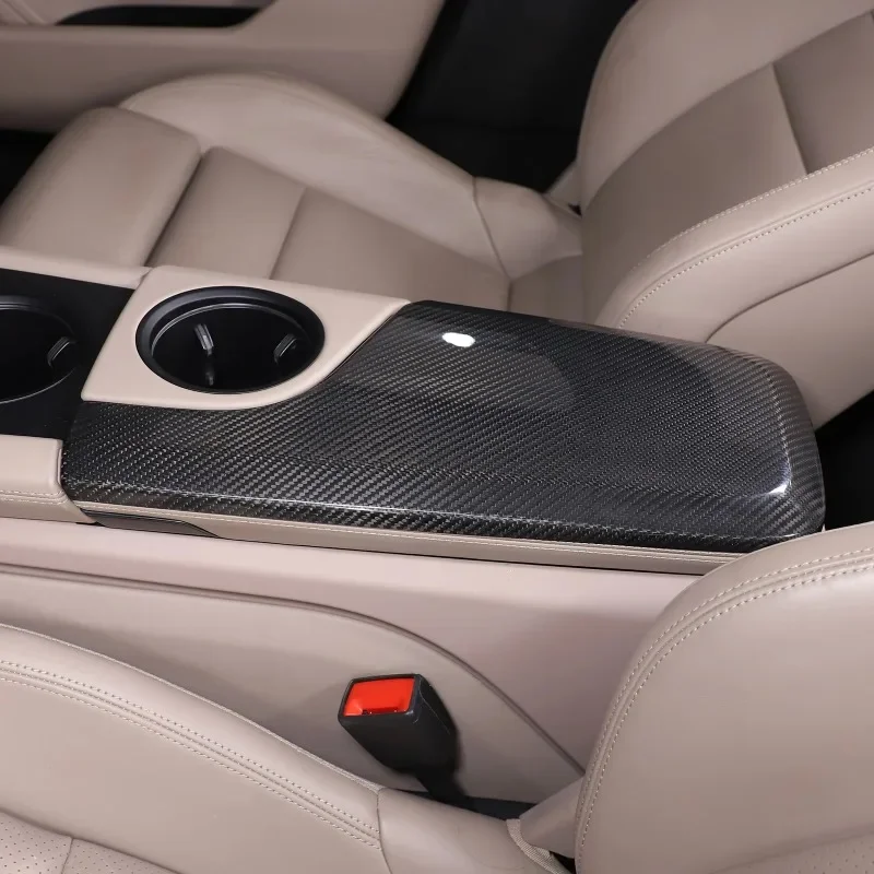Capa de apoio de braço de carro de fibra de carbono real decorar acessórios interiores do carro para porsche taycan 2019-2025