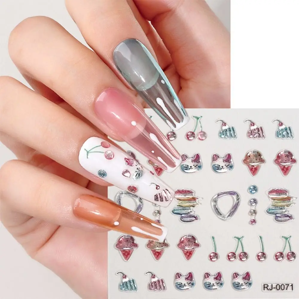 Manicure Charms 5D wytłaczane naklejki do paznokci półprzezroczyste samoprzylepne naklejki do Manicure piękne miękki klej ozdoba do paznokci dziewczyny