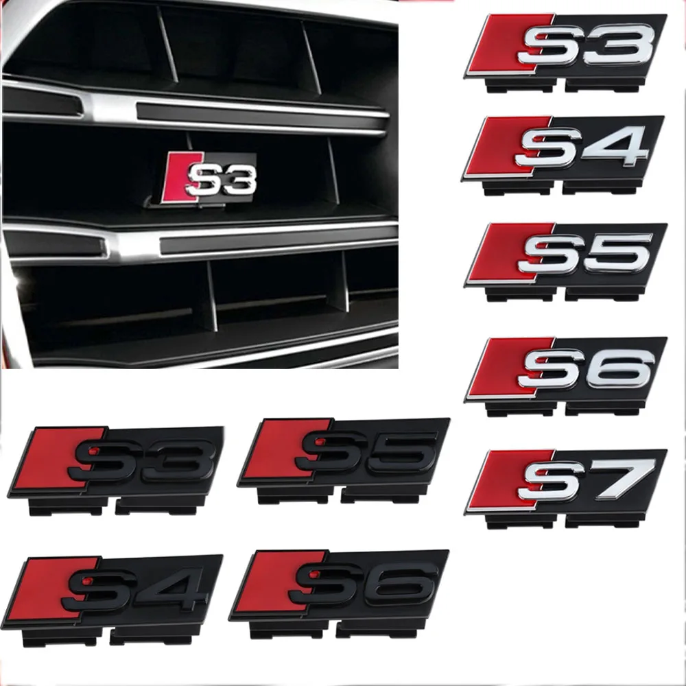 1PCS 3D Black Car Logo S3 S4 S5 S6 S7 Emblem Front Grille Badge Rear Trunk Sticker Center Cover For Audi A1 B2 A7 C8 TT Q3 C5 R8