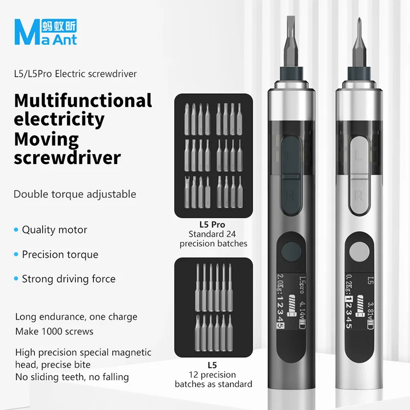 MaAnt L5 Pro Intelligent Double Torque Adjustable Electric Screwdriver Set for Mobile Phone Tablet Laptop Disassembly Repair