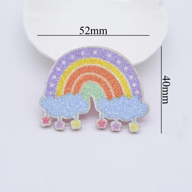 12Pcs Glitter Print Appliques Rainbow for DIY Crafts Cake Topper Handmade Headwear Hair Clips Bow Decor Hat Sewing Patches