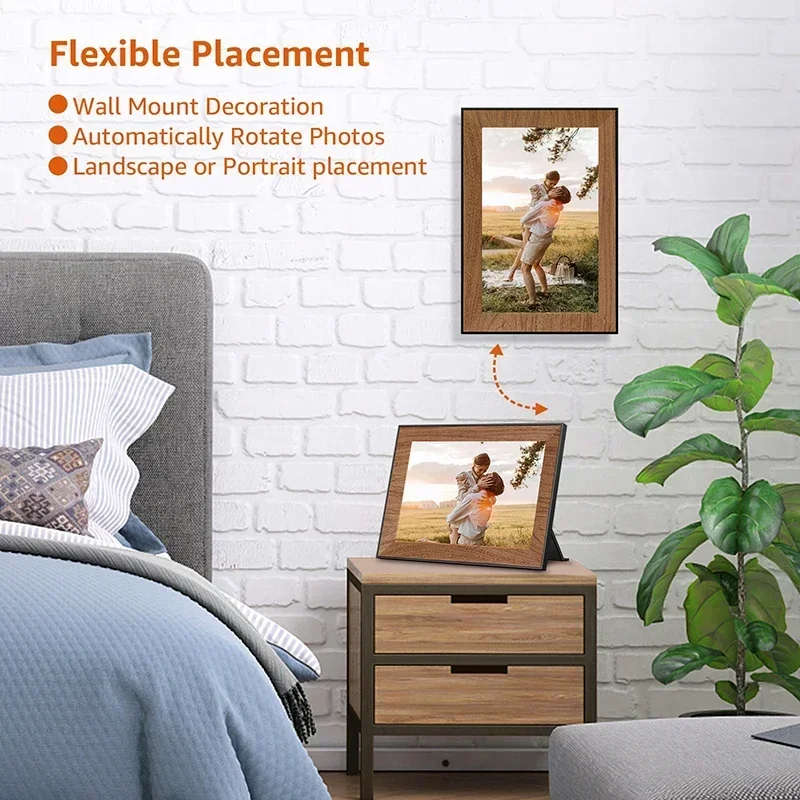 Frameo Smart Digital Photo Frame WiFi 10.1Inch Wooden Frame HD IPS Touch Screen Digital Picture Frame 32GB For Halloween Gift - Image 3
