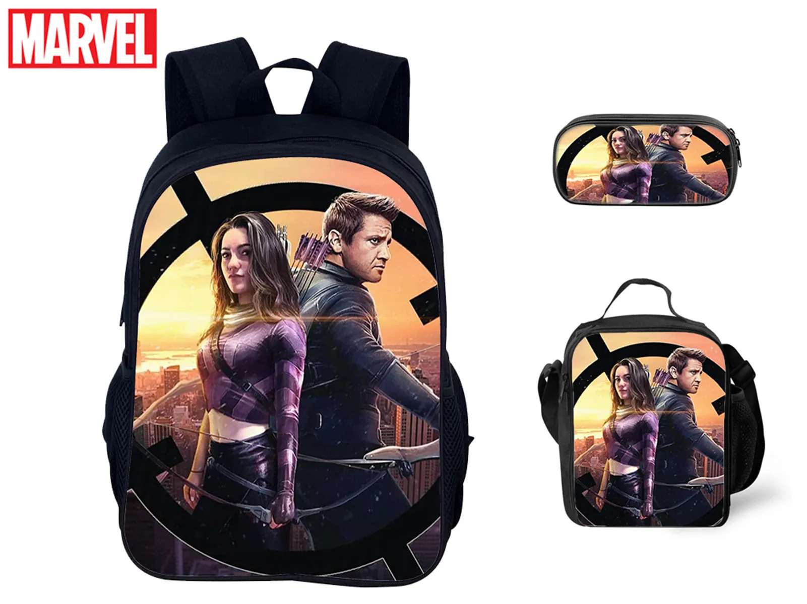 

Super Hero Kids Hawkeye Fashion Backpack 3 in 1 Set-Lightweight Rucksack+Reusable Lunch Bag+Pen Case for School,Travel