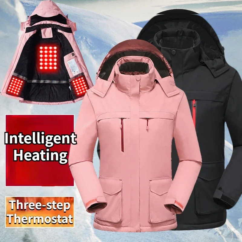 Chaqueta con calefacción inteligente para mujer, chaqueta con carga USB, ropa de algodón con calefacción para exteriores, ropa de senderismo a prueba de viento para invierno