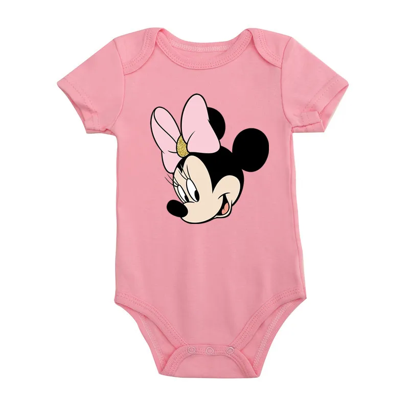 Cotton Baby Minnie Mouse Romper Disney Aesthetic Cartoon Newborn Baby Girl Clothes Fashion Sweet Style Infant Bodysuit