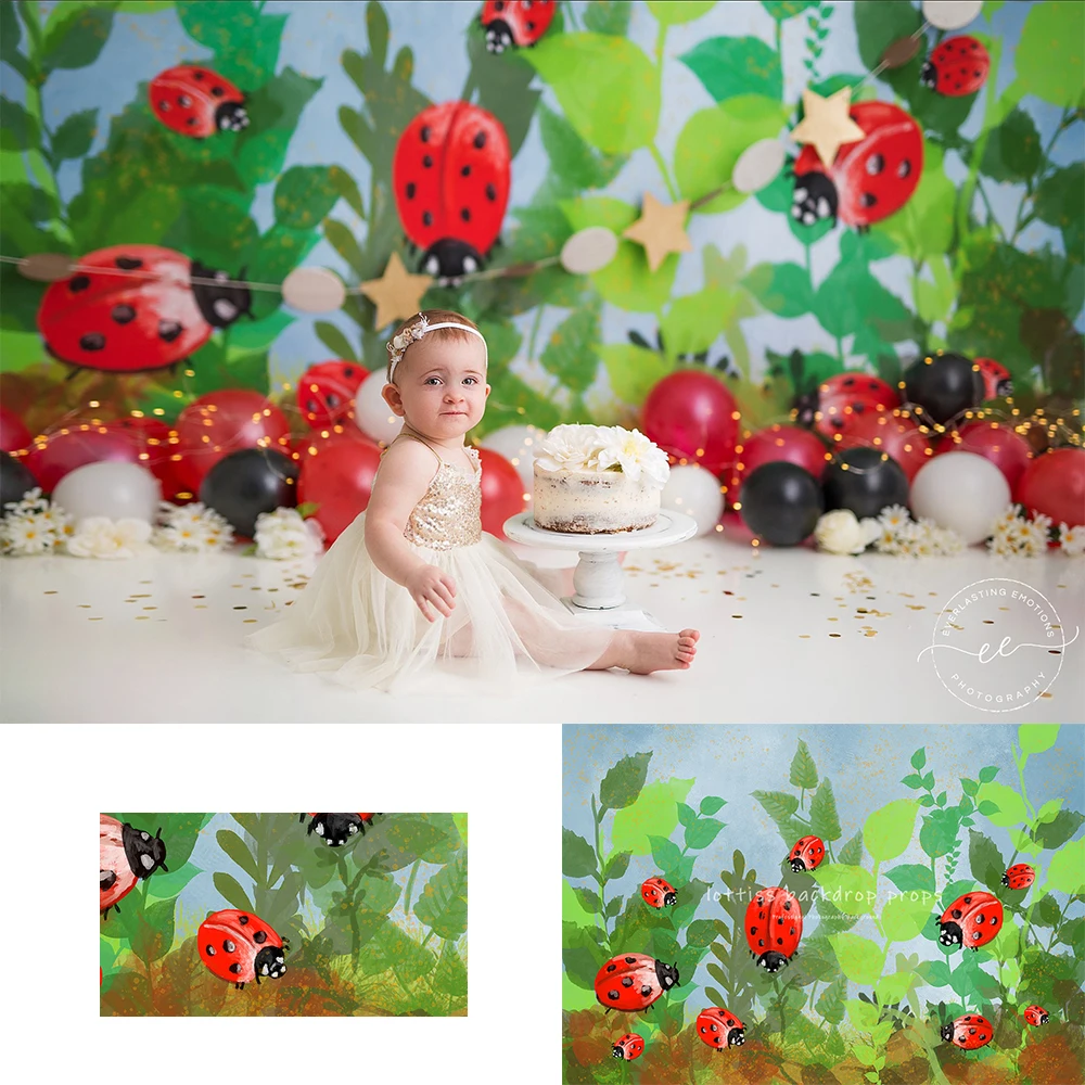 

Garden Ladybug Backdrops Baby Kids Birthday Cake Smash Props Child Spring Plants Photocall Backgrounds