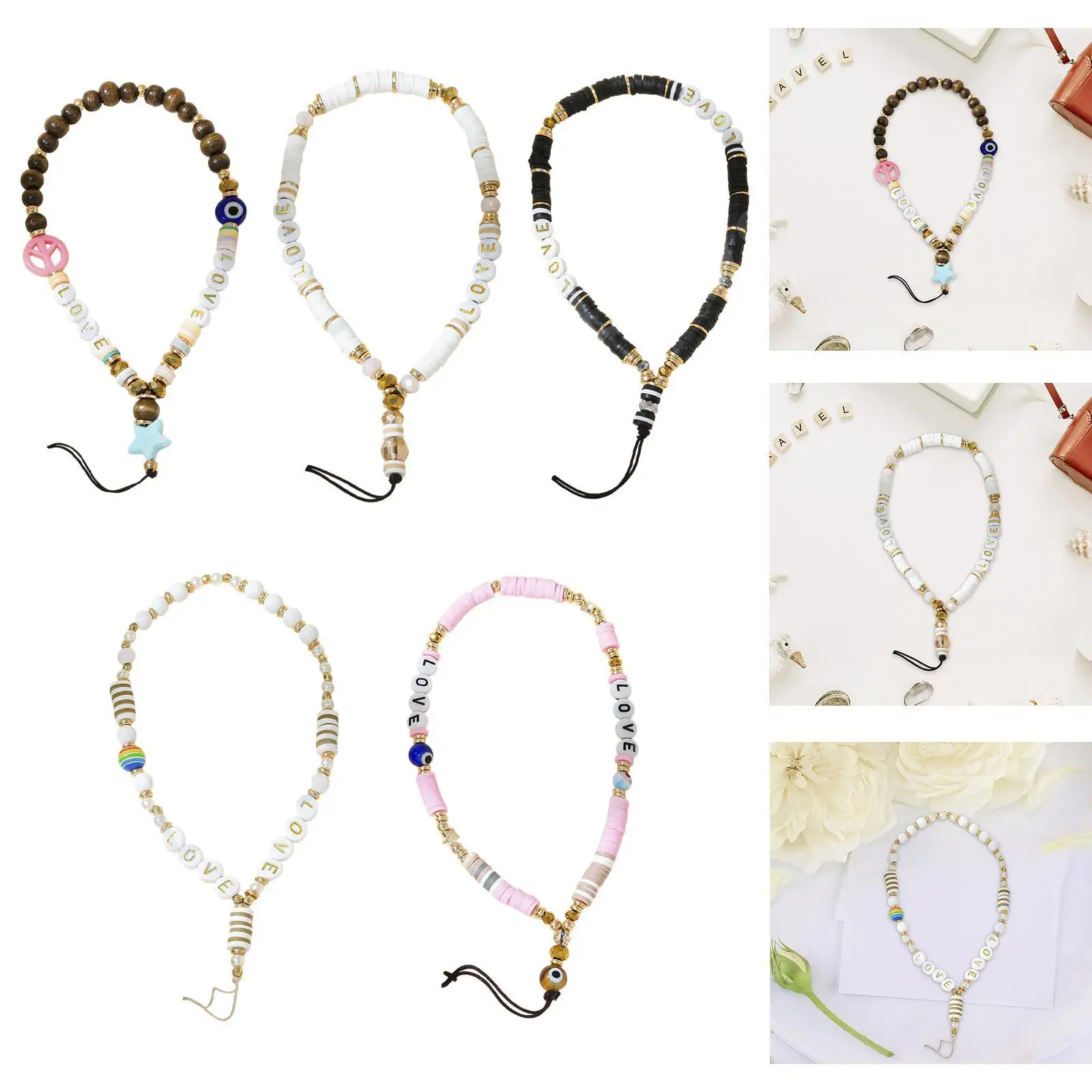 

Mobile Strap Phone Charm Beads Heishi Clay Beaded Phone Chain Anti-Lost