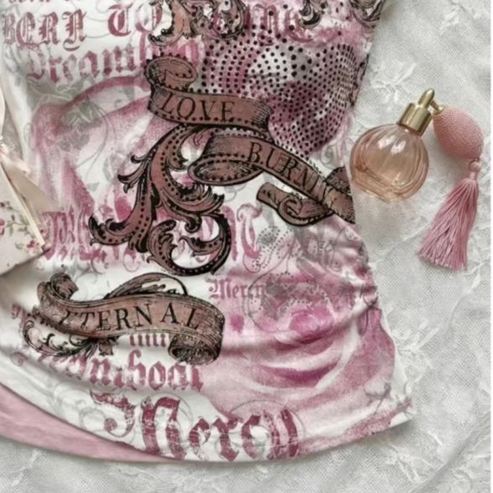 Harajuku Aesthetics Y2K Punk Sexy T-Shirt 2000S Women's Retro Kawaii Short Sleeve Gothic Sweetheart Sweet Girl Korean Cute Top