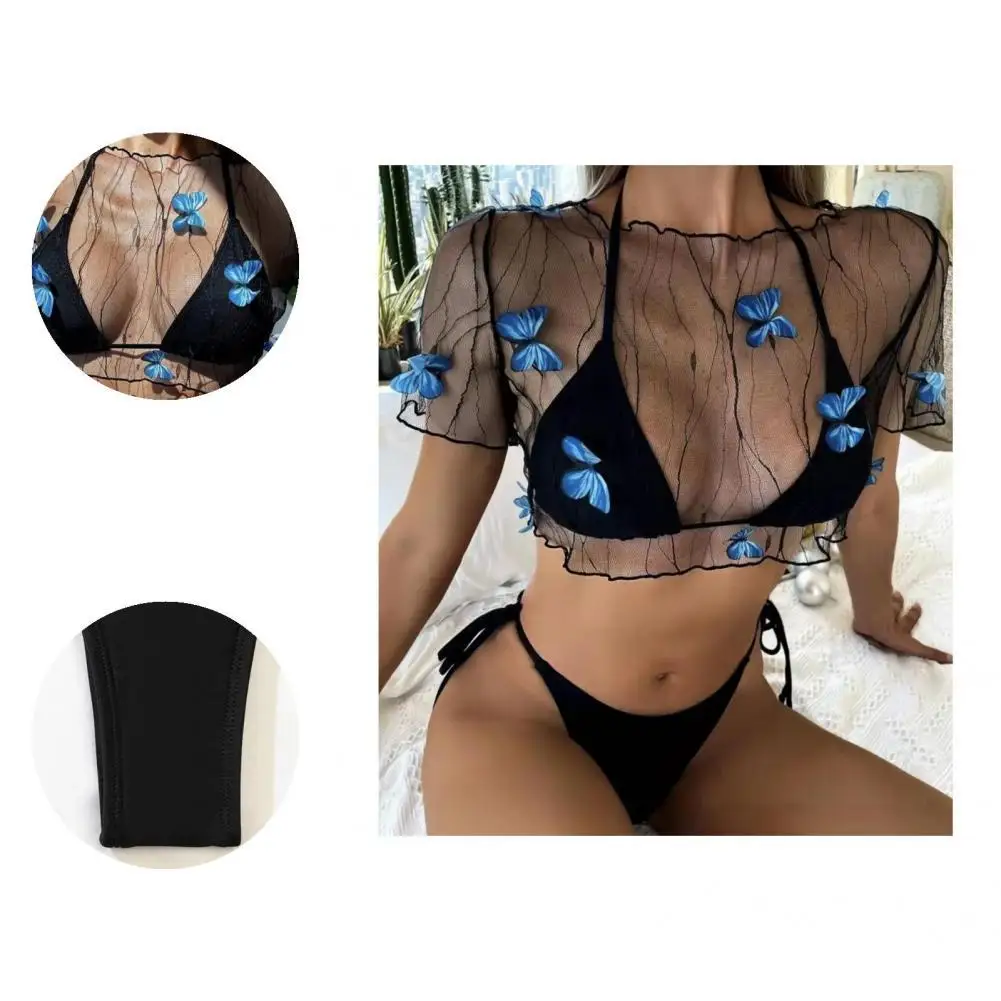 

Girls 3Pcs/Set Stylish Adjustable See through Swimwear Female Women Swimwear Butterflies for Spa