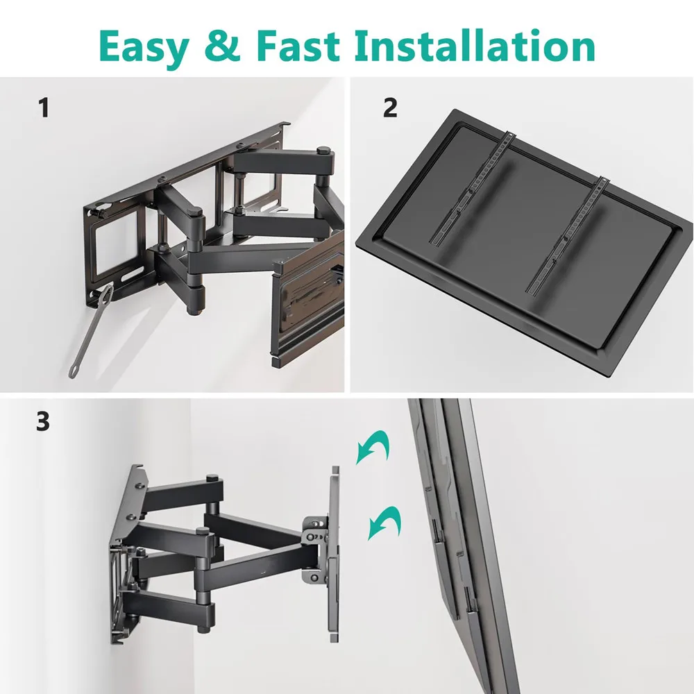 BEISHI Full Motion TV Wall Mount for 40-80 Inch TVs, Hold up to 121lbs, Max VESA 600x400mm, Swivel Tilt Dual Arm Easy Assembly view 6