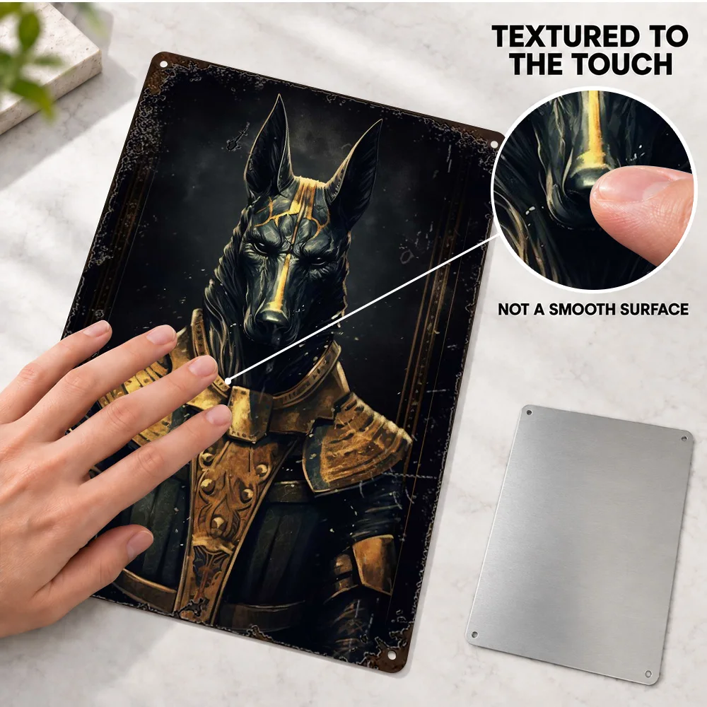 Anubis God Printed Poster Customized Aluminum Metal Sign Gothic Digital Illustration Wall Art For Gaming Room Housewarming Gift