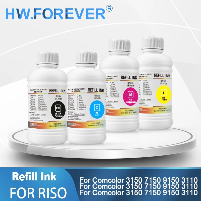 Tinta de Recarga para Impresora Riso Comcolor HC5000 HC5500 3150 7150 9150 3110 3050 7050 9050 5230 5000, 250ML/Botella
