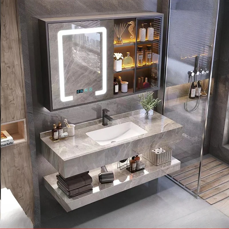 Smart sintered stone seamlessly connects ceramic integrated basin bathroom cabinet combination: bathroom washbasin,