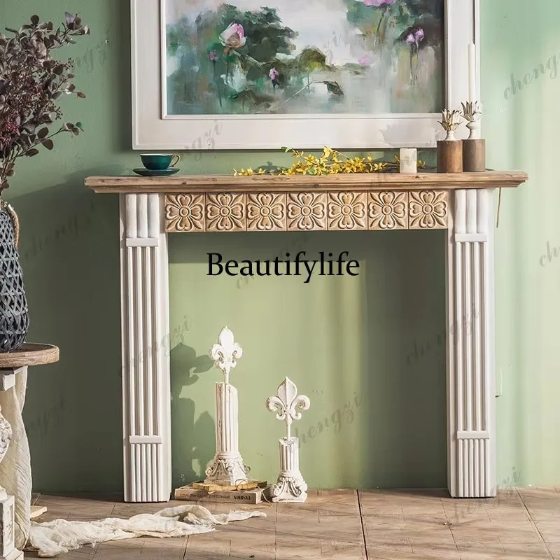 BBB New decorative fireplace American retro solid wood carving flower entry porch   hotel front hall rack