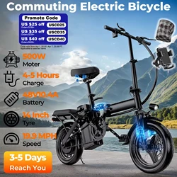 LELEKUAI 500W Adult Electric Bike, 20 MPH, 48V 10.4Ah Removable Battery, 14 Inch Folding Electric Bike, Multi-Shock Absorption