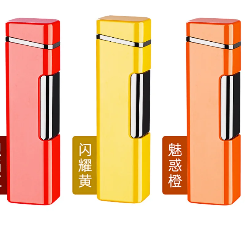 New Metal Direct Charge Blue Flame Windproof Lighter Personalized Press Direct Charge Igniting Butane Gas Inflatable Lighter