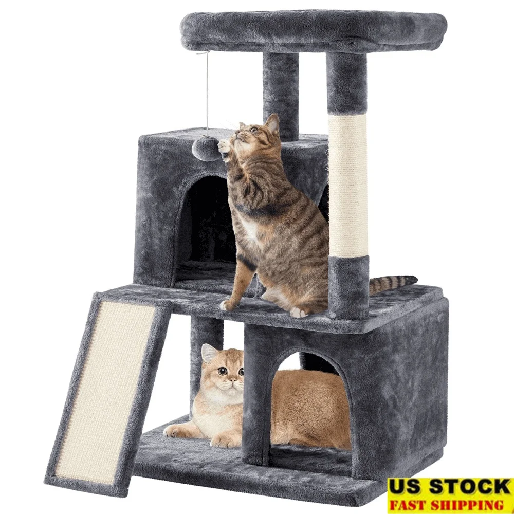 

42 Inch Multilevel Cat Tree Tower with Dual Condos Scratching Posts Plush Beds Cats Kittens Durable Cat Furniture