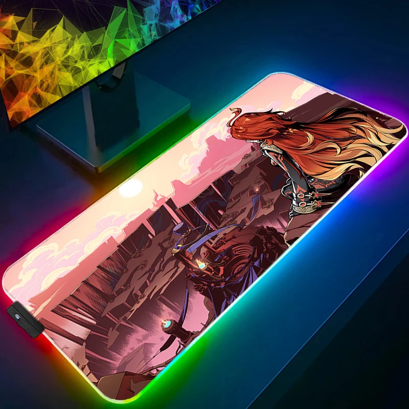 لوحة ماوس LED مطاطية RGB ملحقات ألعاب الكمبيوتر لوحة ماوس Genshin Impact Mavuika مكتب ماوس حصيرة ألعاب السجاد لوحة المفاتيح