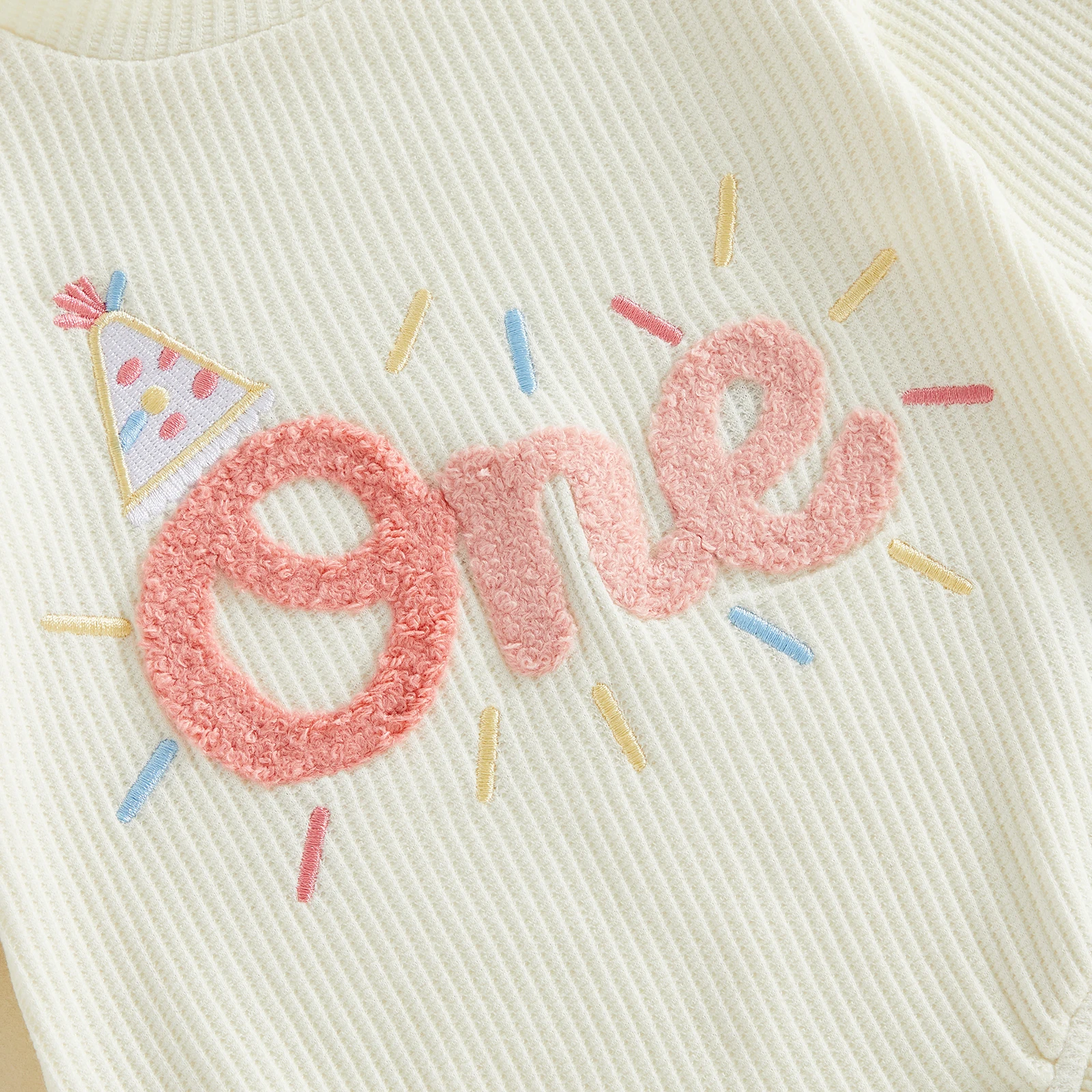 Baby Girls Birthday Romper Long Sleeve Embroidery Bodysuits Jumpsuit with Headband