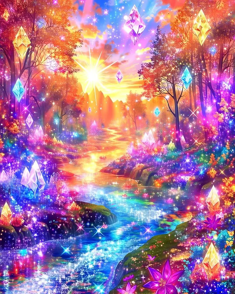 CHENISTORY colourful fantasy diamond forest and river CHENISTORY colourful fantasy diamond forest and river