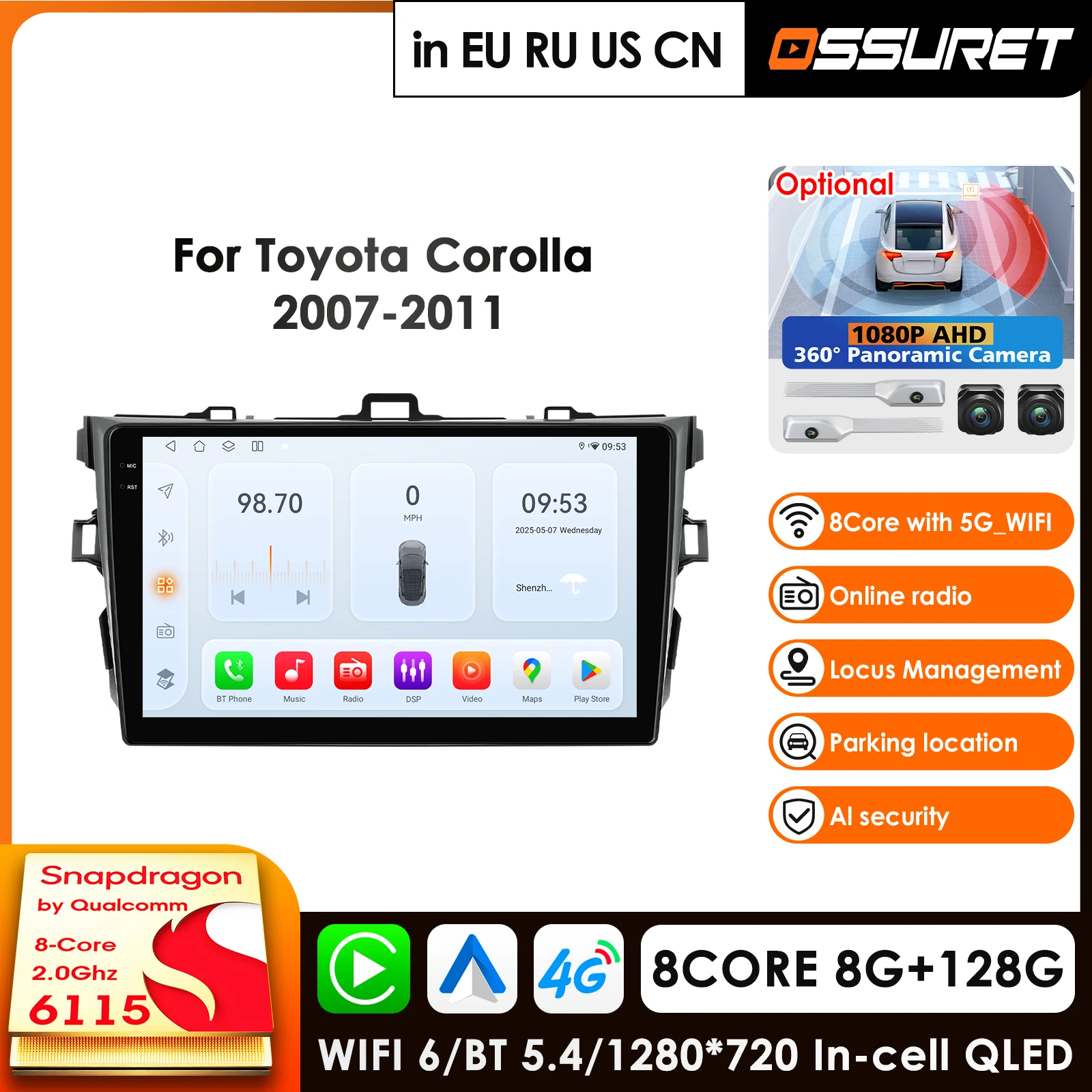 

9-дюймовый экран 4G Carplay Android автомобильный радиоприемник для Toyota Corolla E140/150 2007 2008 2009 2010 2011 автомобильный мультимедийный плеер авто стерео