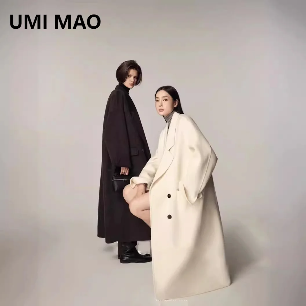 UMI MAO 900g Cotton Wool Double Sided Woolen Coat Women's Autumn Winter Arc Divided Cocoon Woolen Coat Femme