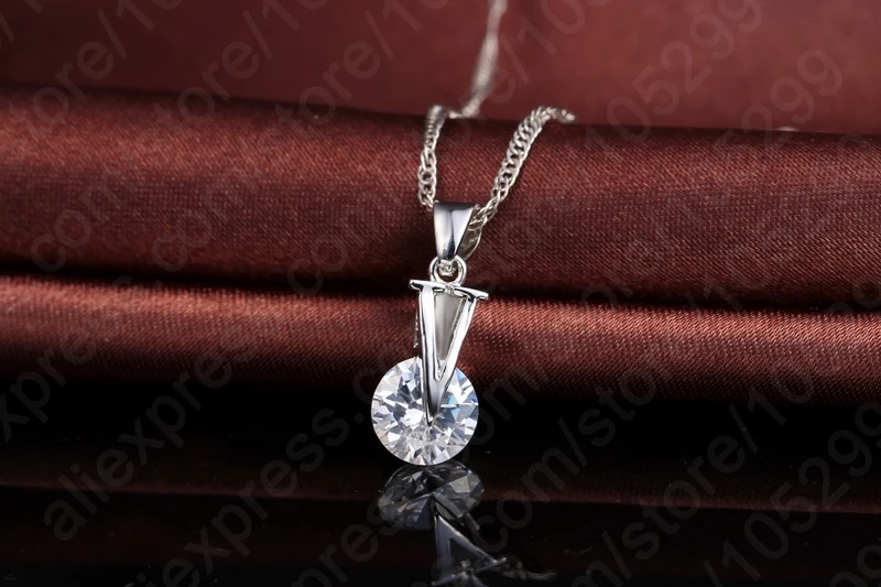 Trendy 925 Sterling Silver Round Shape Cubic Zircon Pendant Necklace Stud Earrings Set for Women Wedding Party Jewelry Gifts