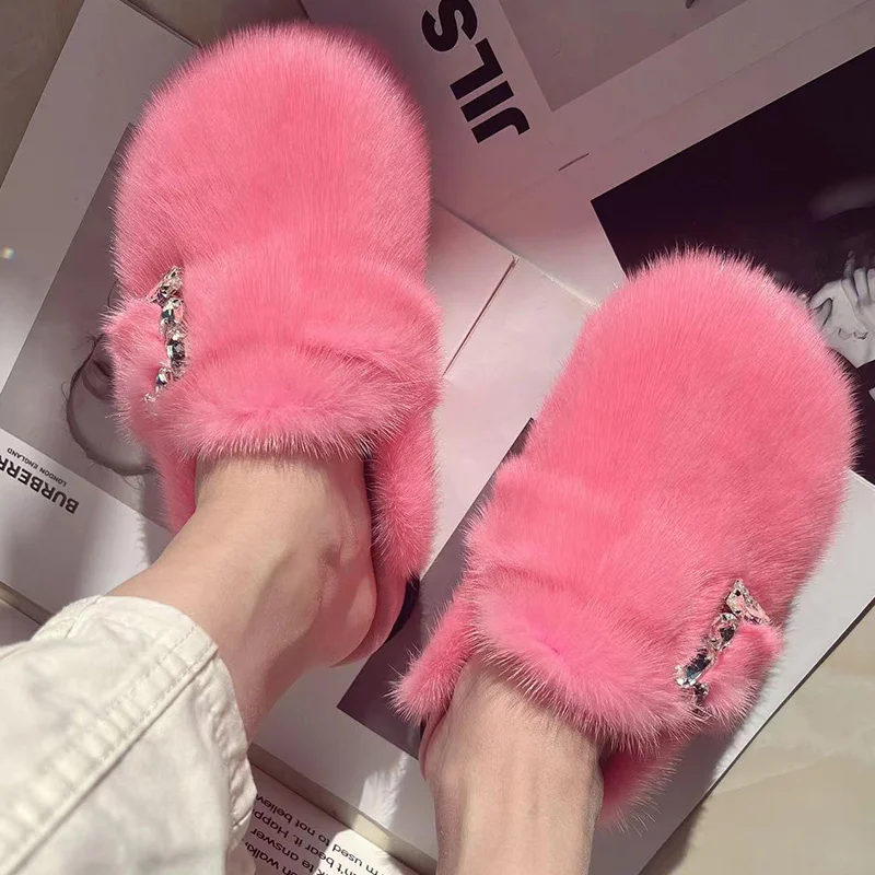 Real Fur Slippers Cork Footbed Clogs For Women Fashion Mink Fur Mules Comfort Shies With Arch Support Lndoor Outdoor Flat Slides