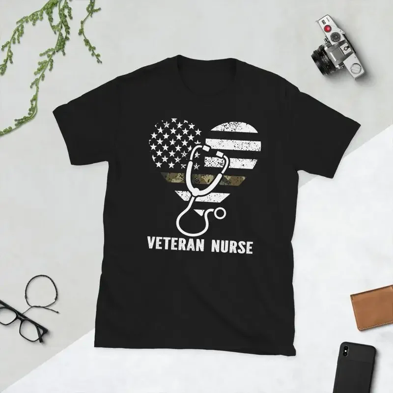 

Veteran Nurse Heart US Flag Nursing T Shirt