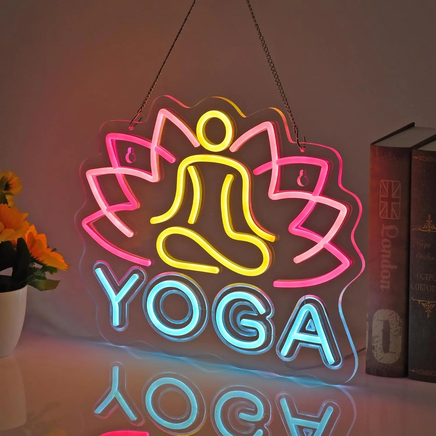 USB Neon Sign Yoga Lotus Meditation Multicolor LED Neon Light for Yoga Studio Gym Spa Bedroom Living Room Decor Birthday Gift