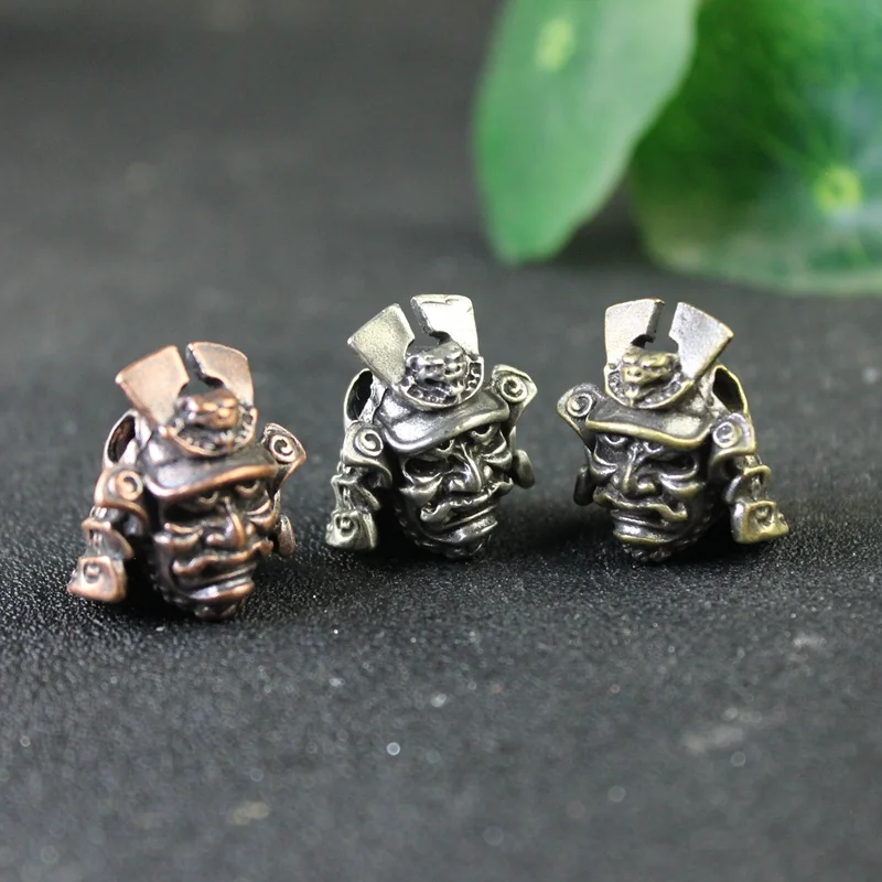 Brass Japanese Samurai General Helmet Handmade Knife Beads Paracord Woven Rope Lanyard Pendants DIY Accessories Outdoor Tool EDC view 4