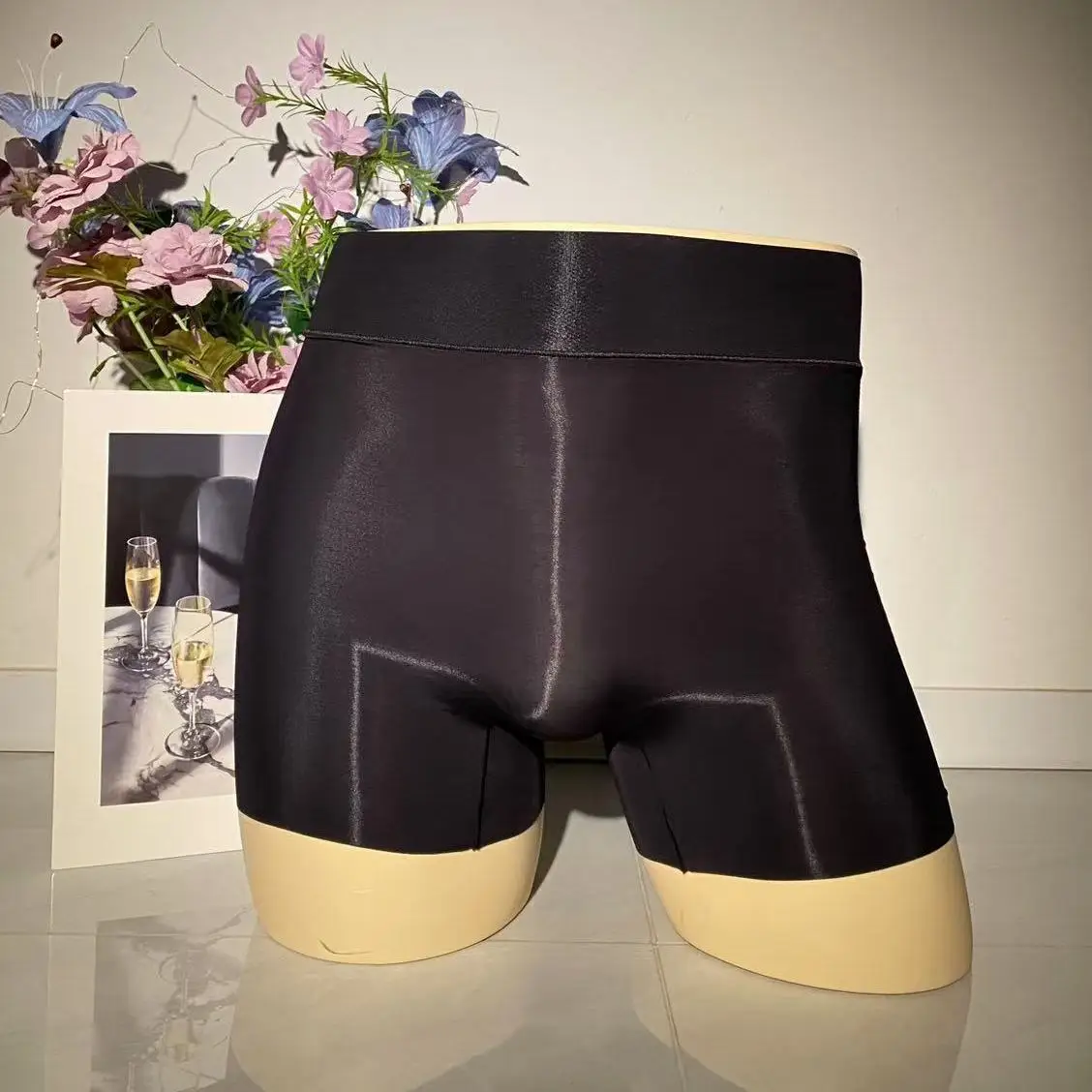 Unisex Glossy Sexy Ice Silk Underwears Boxer Shorts Panties See Through Plus Size Lingeries Bottoms