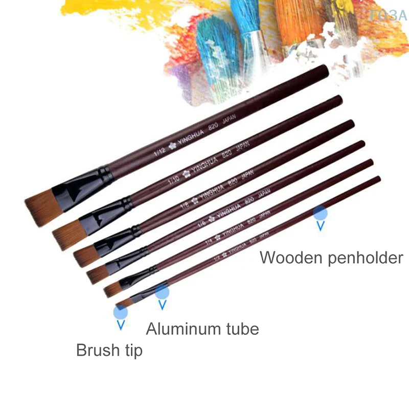 6Pcs/Set Flat Nylon Hair Oil Painting Acrylic Painting Brushes Artist Supplies