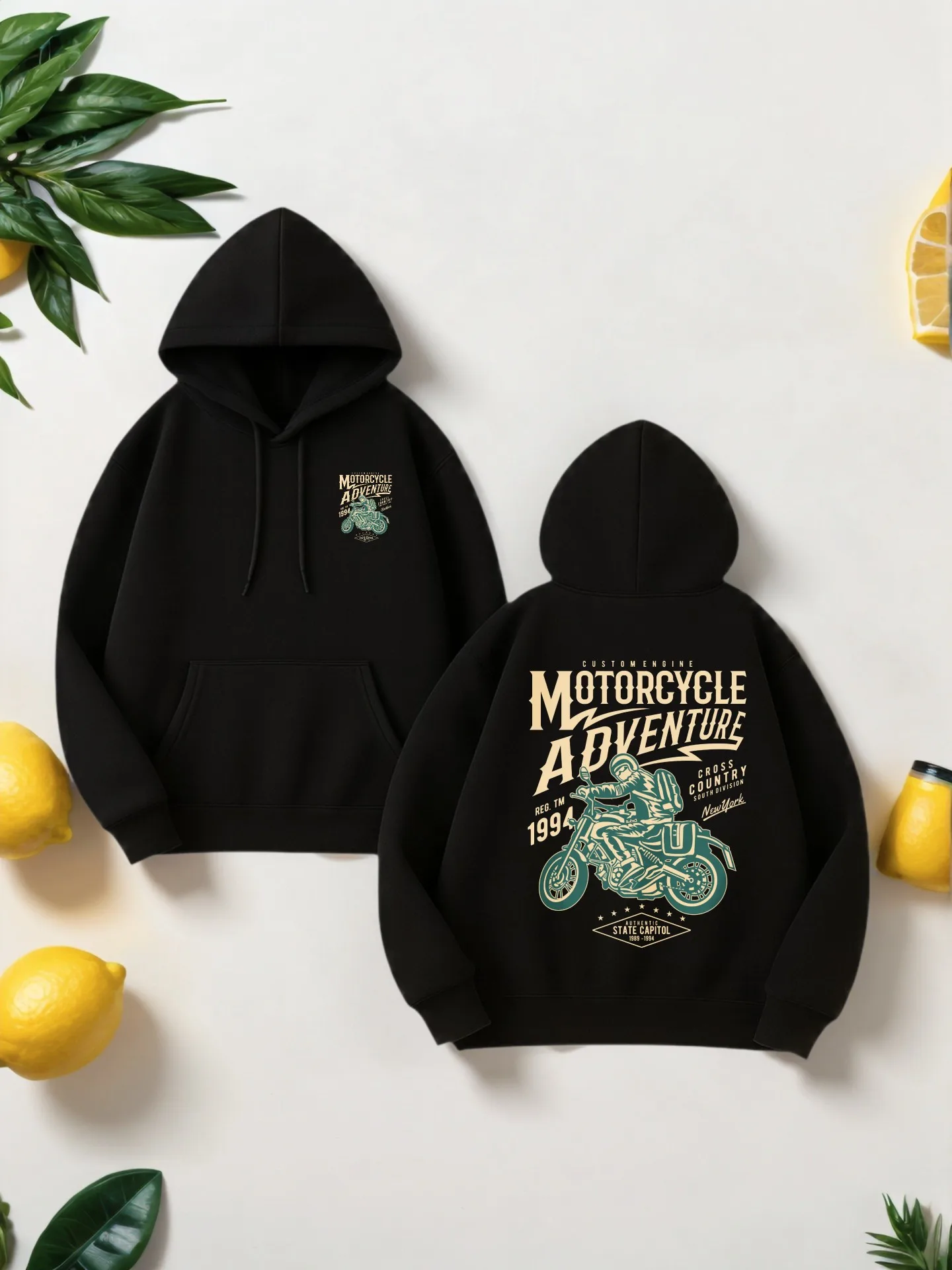 

Graphic Hoodie Men, Motorcycle Adventure Print, Fleece Lined, Casual Style, For Men, For Everyday Wear, Fall Outfits Men