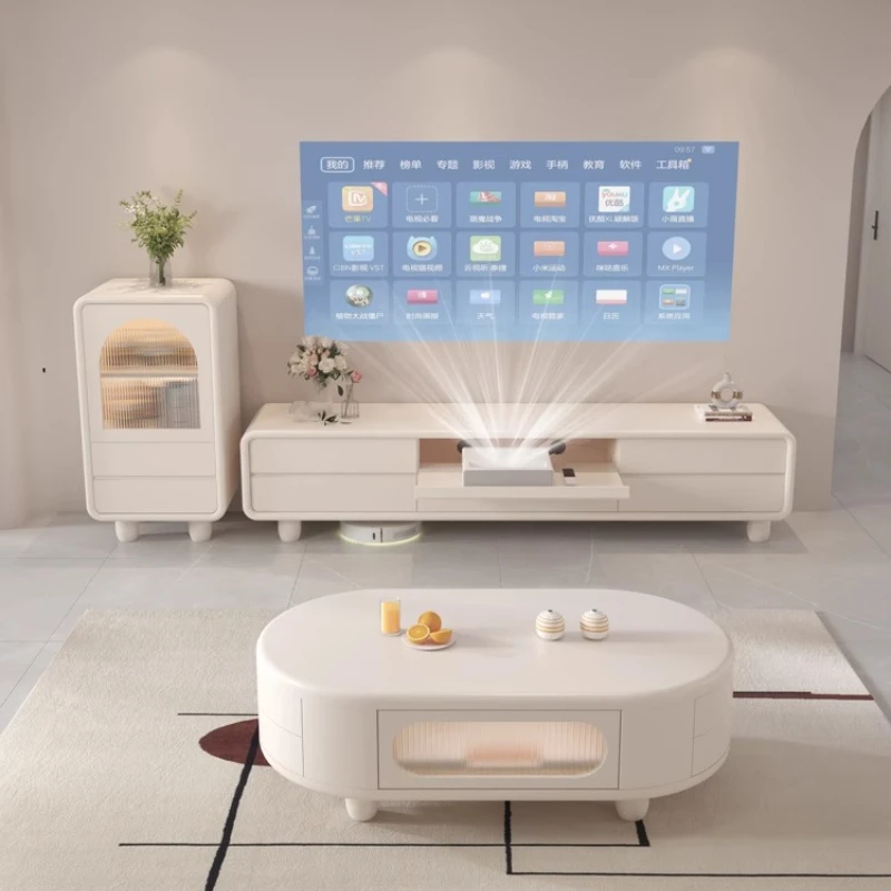 

Laser projector TV special TV cabinet telescopic table integrated cream style modern small apartment hidden type