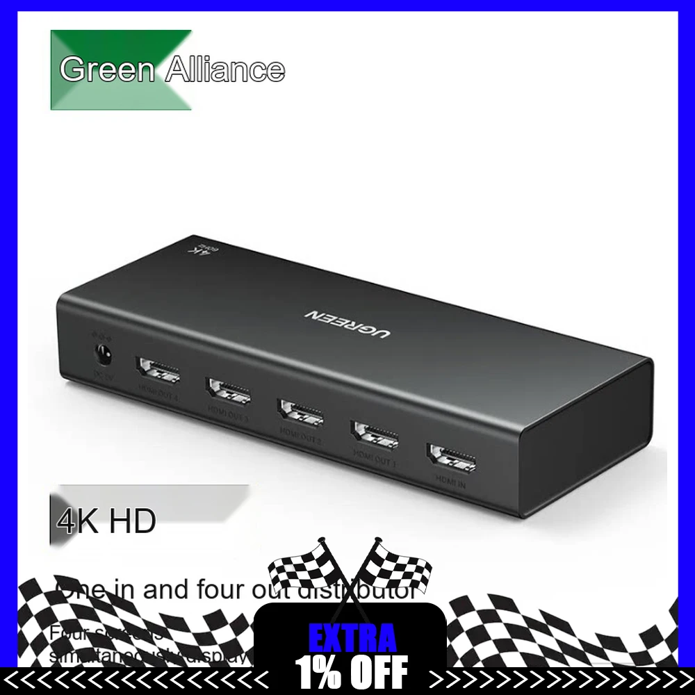 UGREEN 90805 CM603 4K HDMI Splitter 1x4 One Input Four Output Multi Display Duplicator for TV Monitor Projector